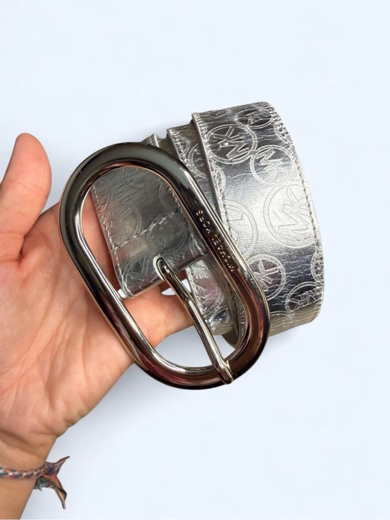 Michael Kors Silver Logo Embossed Leather Belt main image 7